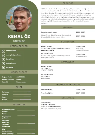 Arkeolog Örnek cv indir